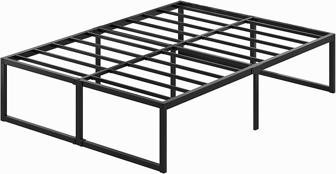 18 Inch Full Bed Frame No Box Spring Needed, Heavy Duty Metal Platform Beds with Sturdy Steal Slats for Mattress Foundation, Easy Assembly, Noise Free, Black