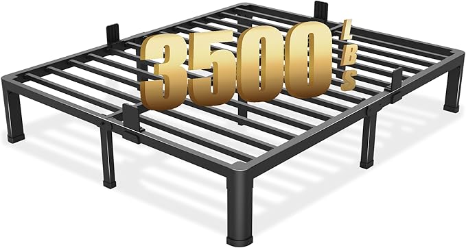 10 inch King Size Bed Frame with Round Corner Legs Mattress Slide Stopper,Low Profile Heavy Duty Metal Platform,Steel Slat Support,No Box Spring Needed,Easy Assembly,Noise Free