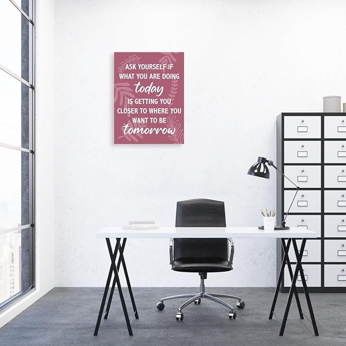 Inspirational Wall Art For Office,Ask Yourself What You Are Doing Today Canvas Paintings Framed For Home Office Workplace Wall Art Decor
