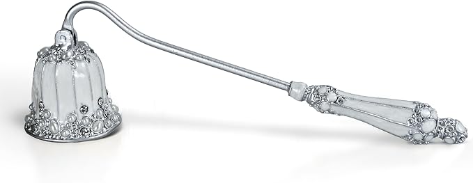 Elegant Royal-Style Candle Snuffer with Pearl Inlay, Metal Handle for Safe and Stylish Candle Extinguishing (Elegant Silver)