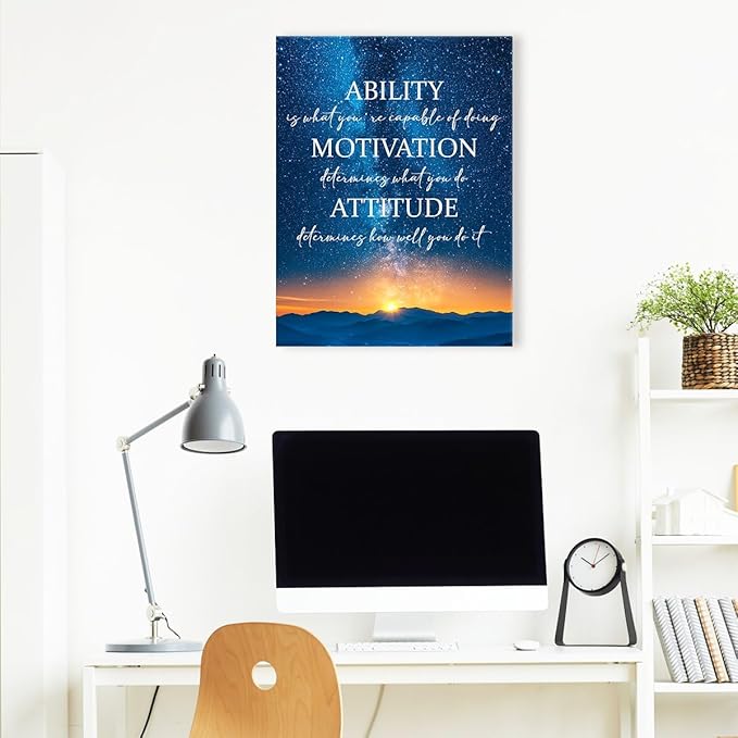 Ability Motivation Attitude Wall Decor,Inspirational Quotes Canvas Paintings Framed For Office Workplace Wall Art Decor
