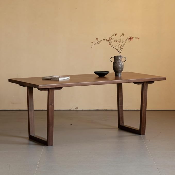 YESWOOD 71’’ Live Edge Dining Table for 6-8, Black Walnut Farmhouse Kitchen Table with Solid Wood Top and Legs, Large Modern Wood Dinner Table for Dining Room, Living Room, Office, Walnut