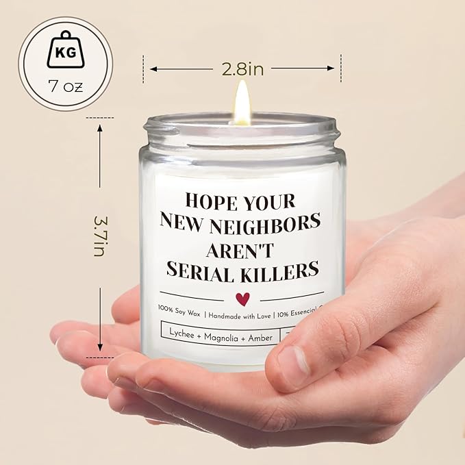 Housewarming Gifts New Home, Funny Housewarming Gifts, New Home Gift Ideas, 9 oz Jar Candle, Fruit Sweet Scent (New Neighbors)