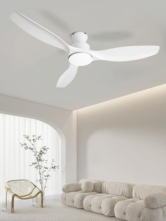 52" White Ceiling Fan with Light and Remote, Flush Mount Low Profile Ceiling Fans, Ceiling Fan with Dimmable LED Lights, 6 Speed, Silent Reversible DC Motor,White Fan for Bedroom/Living Room/Patios