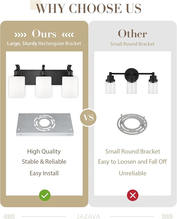 Black Vanity Light, 3-Light Bathroom Light Fixture, Modern Wall Sconce with Milk Glass, VL01BKW-3