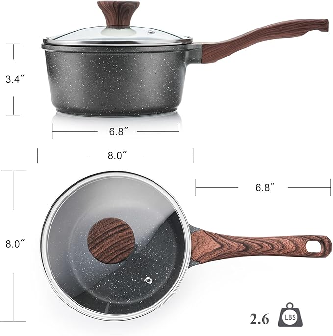 SENSARTE Nonstick Saucepan with Lid, 2.5 Quarts Medium Pot with Swiss Granite Coating, Stay-cool Handle, Sauce Pan Small Kitchen Cooking Pot, Induction Comptable, Free of Intentionally Added PFOA