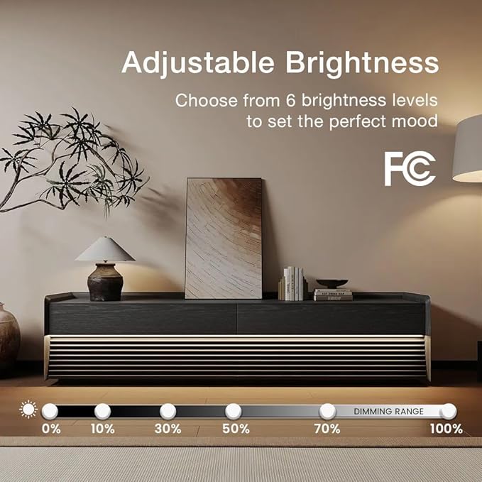 POVISON Fully-Assembled Mid Century TV Stand with Adjustable LED Lights, Wood Media Console with 4 Drawers for 75-inch TVs, Modern Entertainment Center with Storage for Living Room