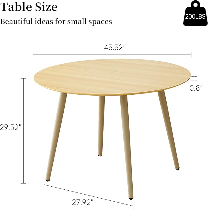 43.3 Inch Cream Round Dining Table for 4, Space-Saving Dinette Perfect for Kitchen Dining Living Room(Cream Table)