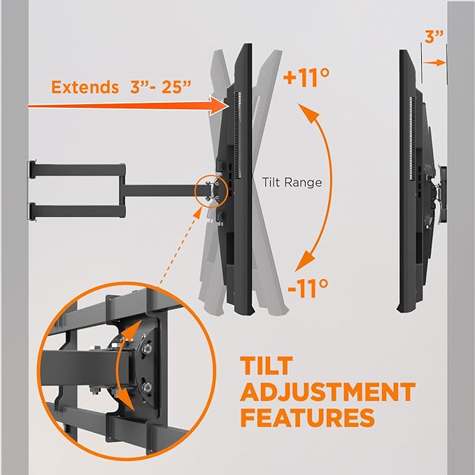 ProMounts Articulating/Full Motion TV Wall Mount, Tilt Swivel Wall Mount Bracket for Most 50-110 Inch, Corner TV Mount for Curved, Flat Screen, LED, LCD, OLED, Plasma TVs, Holds up to 132 lbs.