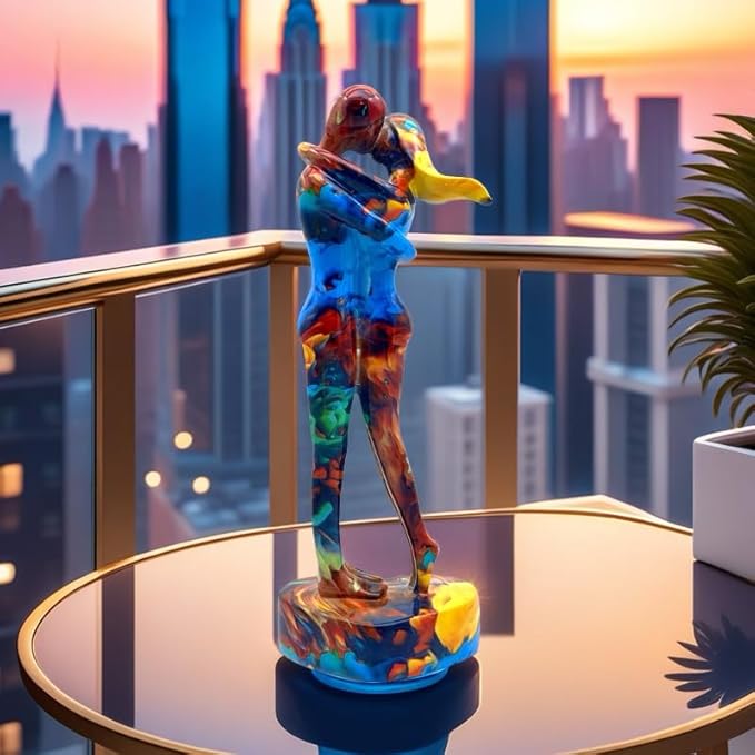 10.5 Inch Couple Sweethearts Lover Hug Kissing Statue Figurine Sculpture Resin Collectible Gifts for Office Home Decor Desk Accessories Decoration Figurines (Multicolor)