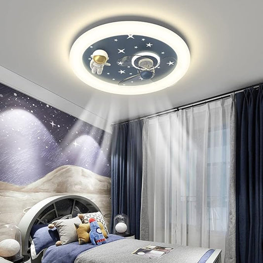 Children's Room Led Ceiling Lamp Creative Cartoon Astronaut Kid's Room Ceiling Fan with Lights 46W