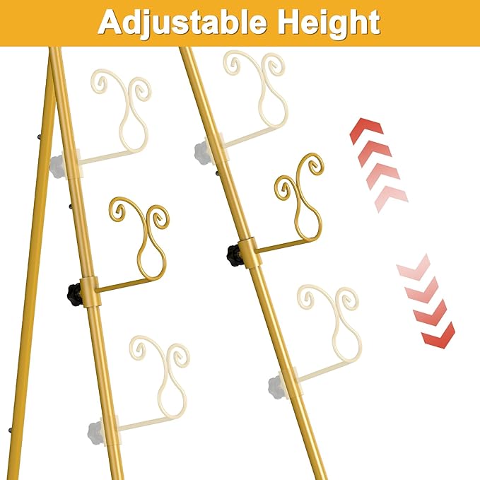 1 PC Easel Stand for Sign, Metal Poster Easel Holder, Adjustable Wedding Sign Stand with Chain Support for Display, Party Painting, Gold.