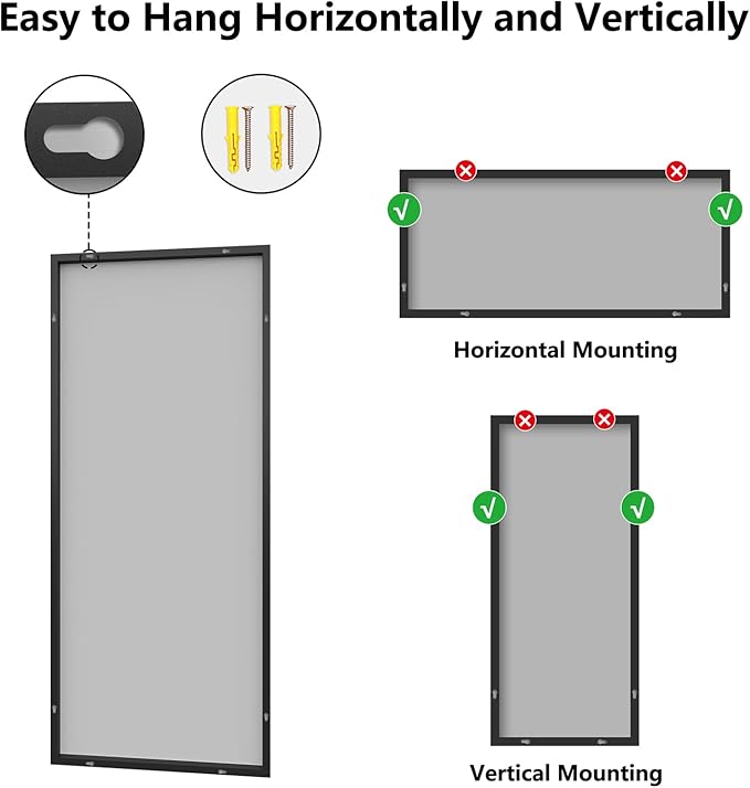 Koonmi Bathroom Mirror 30x71 Bathroom Wall-Mounted Mirrors, Modern Vanity Mirror for Bedroom, Living Room, Aluminum Alloy Frame Allow to Hang Horizontally or Vertically