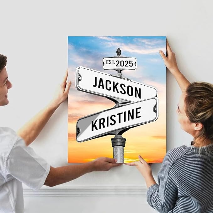 Personalized Canvas Vintage Street Sign For Couples, Crossroads Street Sign For Сouple, Custom Name And Date Poster, Christmas Gifts For Her/Him, Valentines Day Gift For Girlfriend/Boyfriend #4