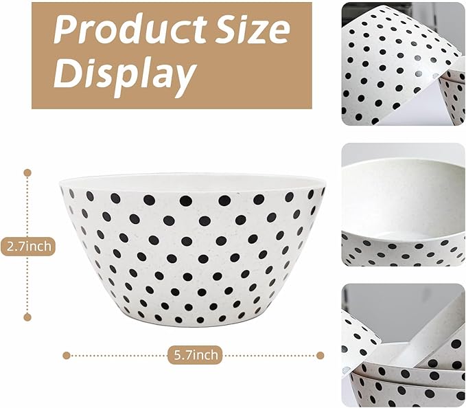 Bowl Set- Set of 4 Bamboo Fiber Lightweight Serving Bowls for Prepping, Cooking and Serving Food, Salad, Appetizers, Dessert, Cereal,Dishwasher Safe, BPA-free, Gift I 22oz. 2.7 * 5.7 in..