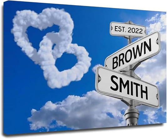 Personalized Canvas Vintage Street Sign For Couple, Crossroads StreetSign Best Gift For Сouple, Custom Name And Date VintageStreet Sign Art Canvas Of Poster #3