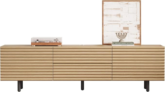 Mid-Century Modern Television Stand, Media Console with Storage Doors, Entertainment Center for TVs up to 60 Inch, Fluted TV Consoles for Living Room,Bedroom