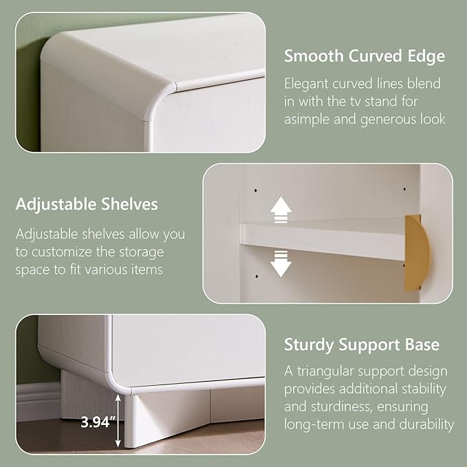 Modern Buffet Cabinet with Storage, 70" Large Sideboard Buffet Storage Cabinet with 4 Doors and Adjustable Shleves, Wooden Curved Coffee Bar for Dining Room, Kitchen, Living Room, White