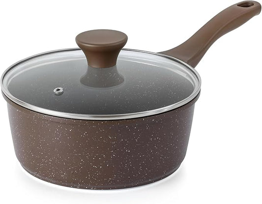 SENSARTE Saucepan Nonstick with Lid 2.5 Quarts Granite Coating Sauce Pot Medium Kitchen Cooking Pot, Induction Comptable, Free of Intentionally Added PFOA