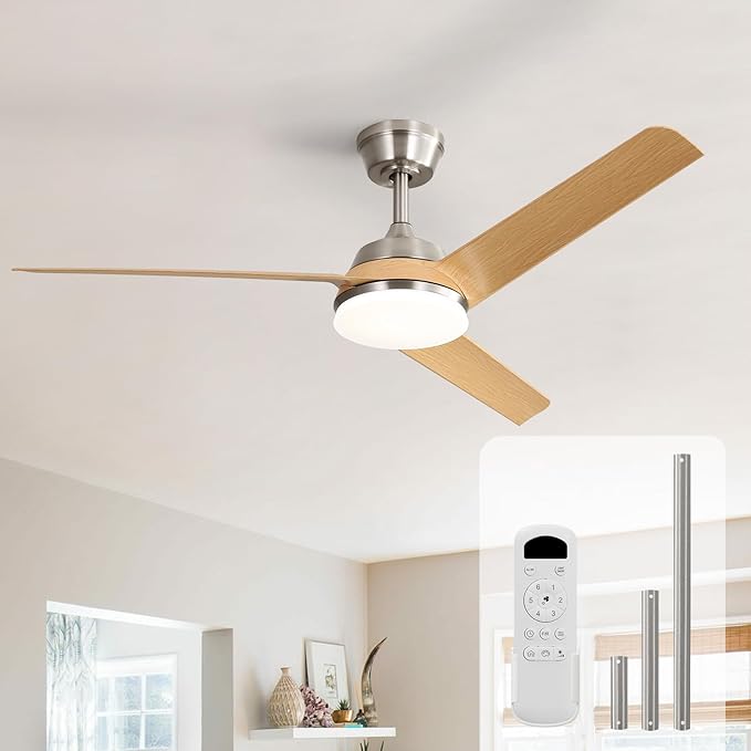 Sofucor 52 Inch Ceiling Fans with Lights and Remote Modern Outdoor Ceiling Fan with ABS 3 Blades Large Airflow 6000CFM, 6 Speeds, Dimmable 3-Color LED,Timer,Quiet DC Motor for Bedroom/Farmhouse/Indoor