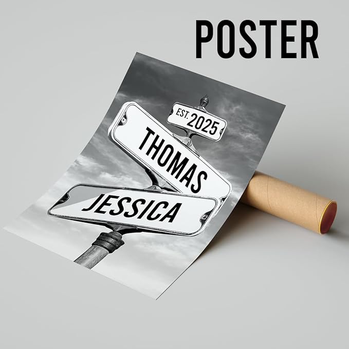 Personalized Canvas Vintage Street Sign For Couples, Crossroads Street Sign For Сouple, Custom Name And Date Poster, Christmas Gifts For Her/Him, Valentines Day Gift For Girlfriend/Boyfriend #1