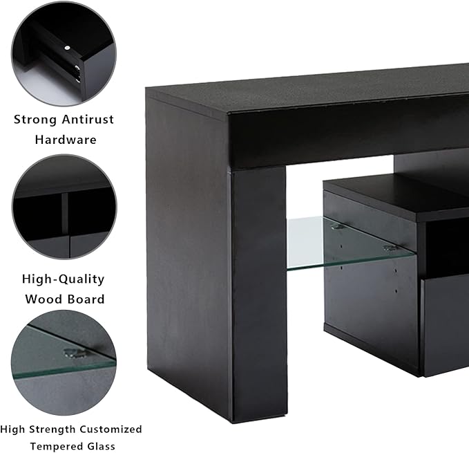 St.Mandyu LED TV Stand for 60/65/70 inch TV, High Glossy Modern Entertainment Center with Drawer and Led Lights, Television Table Center Media Console for Living Game Room Bedroom, Black