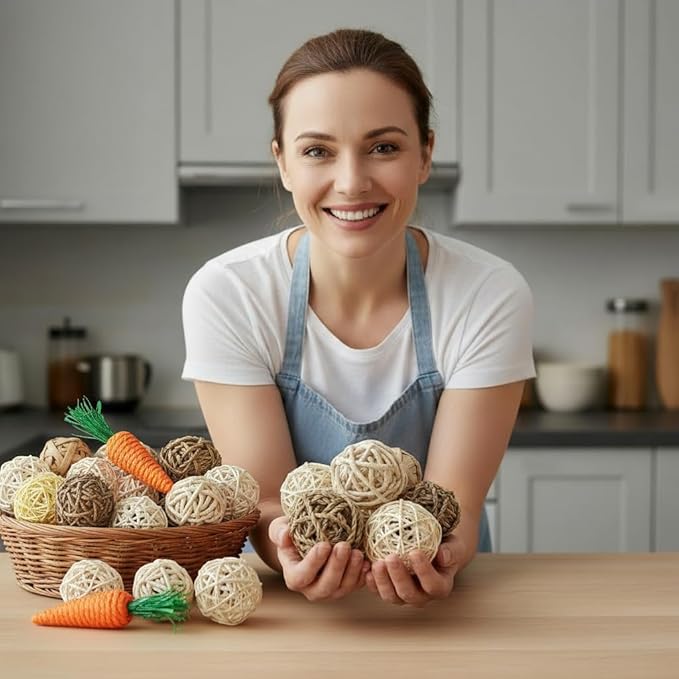 10 PCS Decorative Balls for Bowls, Natural Decorative Ball, Handmade (2.8"-Set of 10) Wicker Rattan Balls Vase Bowl Filler for Home Garden Wedding Party Decor