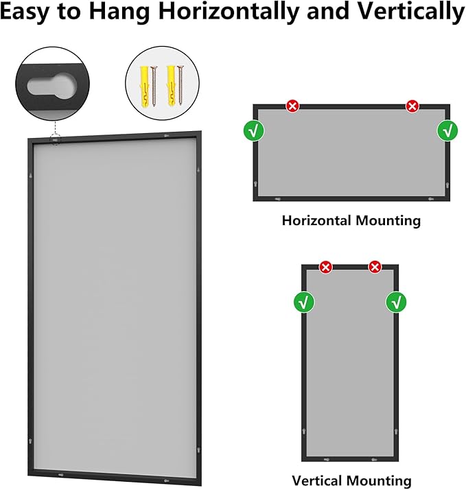 Koonmi Bathroom Mirror 36x71 Bathroom Wall-Mounted Mirrors, Modern Vanity Mirror for Bedroom, Living Room, Aluminum Alloy Frame Allow to Hang Horizontally or Vertically