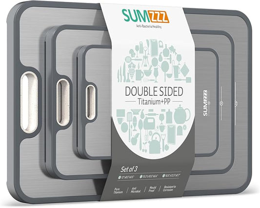 Titanium Cutting Board for Kitchen, Cutting Board Double Sided Food Grade, Pure Titanium/PP, Easy to Clean[18”*12.5”+15.5”*10.5”+12”*8.5”]