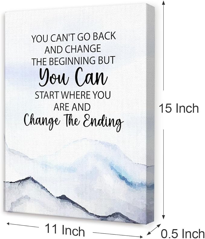 Gwisml You Can'T Go Back And Change The Beginning Wall Decore,Inspirational Quotes Canvas Frame Paintings For Home Office Workplace Wall Art Decor