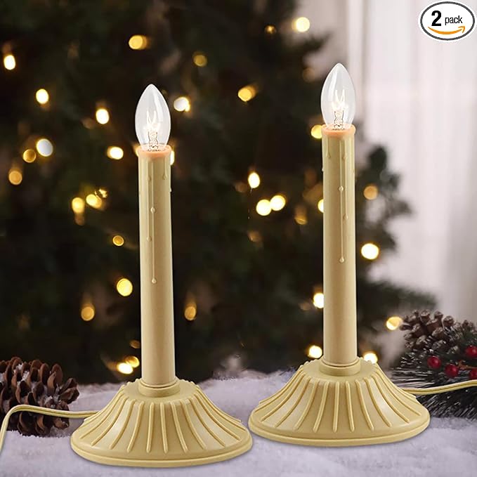1 Light Christmas Window Candles, Electric Window Candles with 4 C7 Light Bulbs, Plug in Electric Candle for Christmas Party Home Decorating Restaurant Table Décor, Ivory -2 Pack