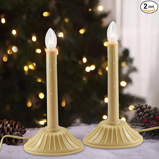 1 Light Christmas Window Candles, Electric Window Candles with 4 C7 Light Bulbs, Plug in Electric Candle for Christmas Party Home Decorating Restaurant Table Décor, Ivory -2 Pack