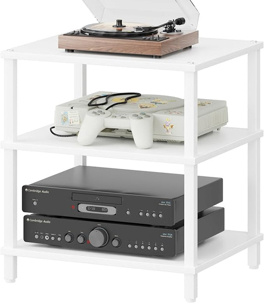 3-Tier AV Media Player Stand, white Stereo Cabinet, Modern Stereo Cabine,Game Console Shelf,Wooden TV Stand,Multifunctional Entertainment Center, Suitable for Home, Conference Room, Game Studio
