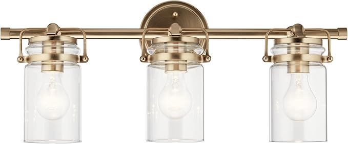 Kichler, Brinley 24" 3 Light Vanity Light with Clear Glass in Champagne Bronze for Bathroom and Powder Room, (24" W x 10.25" H), 45689CPZ
