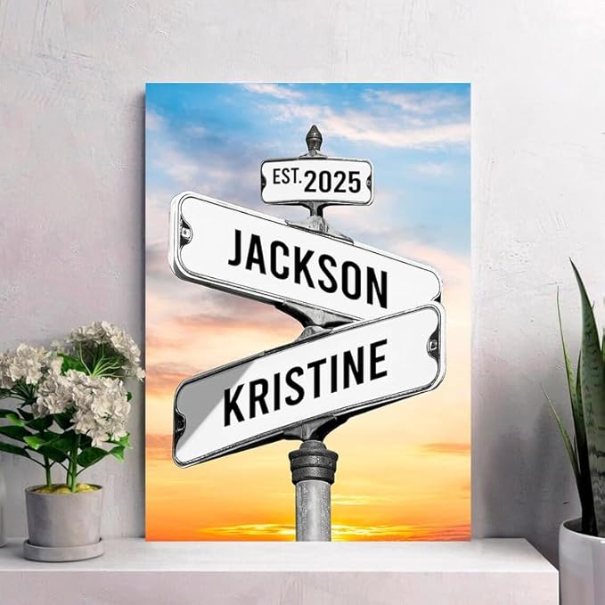 Personalized Canvas Vintage Street Sign For Couples, Crossroads Street Sign For Сouple, Custom Name And Date Poster, Christmas Gifts For Her/Him, Valentines Day Gift For Girlfriend/Boyfriend #4