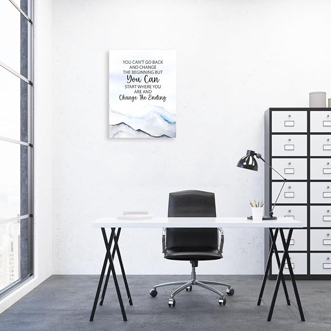 Gwisml You Can'T Go Back And Change The Beginning Wall Decore,Inspirational Quotes Canvas Frame Paintings For Home Office Workplace Wall Art Decor