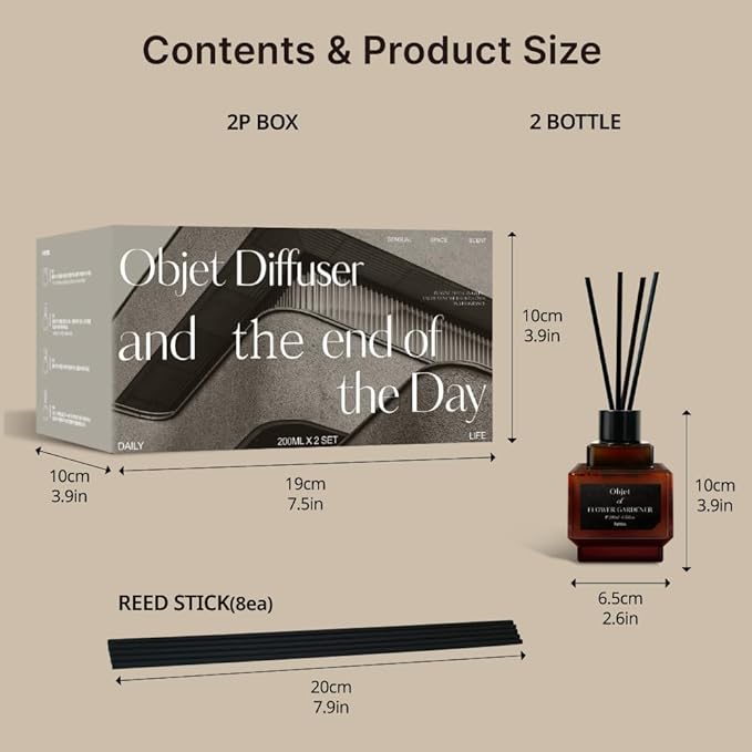 hetras Objet Diffuser Gift Set 6.7 fl.oz. 2 Pack | Muhwagwa- Sweet and Rich Fig Scent | Long-Lasting Scented Room Fresheners with 8 Reed Sticks for Home Fragrance Bedroom Bathroom Shelf Décor