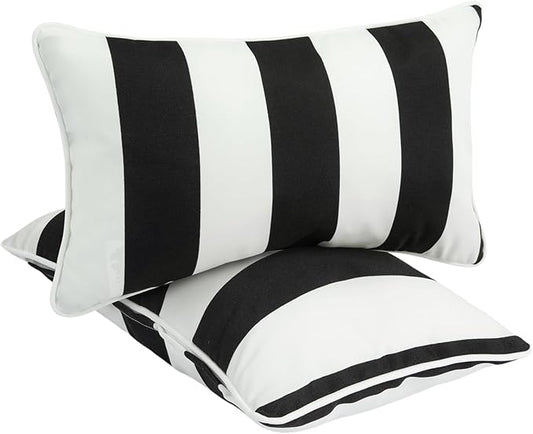 Waterproof Outdoor Lumbar Pillow Covers Set of 2,Home Decor for Garden Patio Furniture,Couch,Sofa 12"x20" Inch Decorative Pillows Cover Only,NO Insert(Black White)