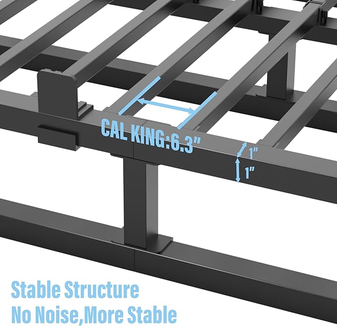 10 Inch California King Bed Frame with Steel Slat Support, Low Profile King Metal Platform Bed Frame Support Mattress Foundation, No Box Spring Needed/Easy Assembly/Noise Free
