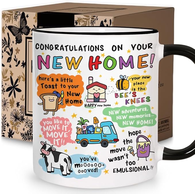 Funny Housewarming Coffee Mug Gift for New Home/Apartment, Unique Congratulations Cup for New Homes, First Home Present for Friends Family Couples, Cute Ceramic Mugs for Moving Celebration 11oz