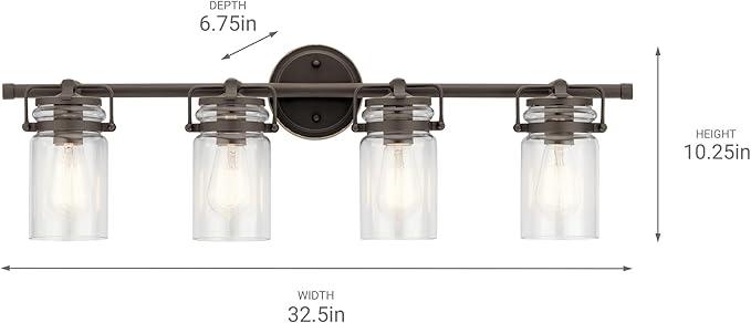 Kichler Brinley 32.25" Vanity Light in Olde Bronze®, 4-Light Farmhouse Bathroom Light with Clear Glass, (32.25" W x 10" H), 45690OZ