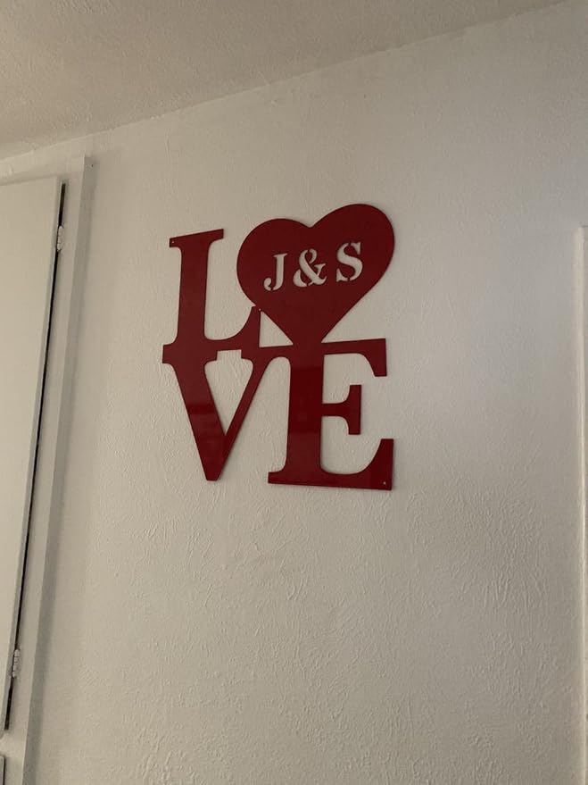 RealSteel - Love Monogram - Valentines Day Gifts for Her - Customized Boho Living Room Decor - Perfect for Couples, Anniversaries, Weddings, Bridal Showers, Birthdays (18", Red)