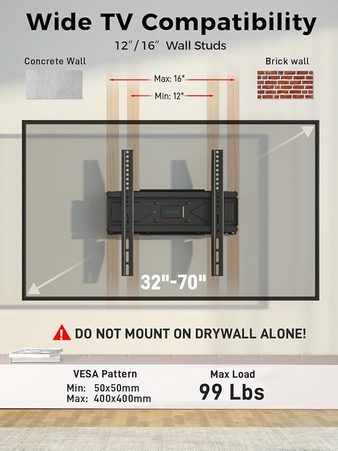UL Listed Full Motion TV Wall Mount for Most 32-70 inch TVs, Wall Mount TV Bracket for 40 50 55 65 inch tv with Smooth Swivel, Tilt, Extension, Level-Has Hardware & Drill Template