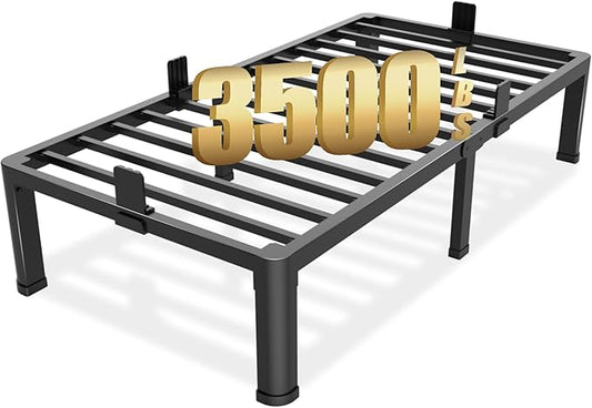 14 inch Twin XL Bed Frame with Round Corner Legs Mattress Slide Stopper,3500 lbs Heavy Duty Metal Platform,No Box Spring Needed,Easy Assembly,Noise Free