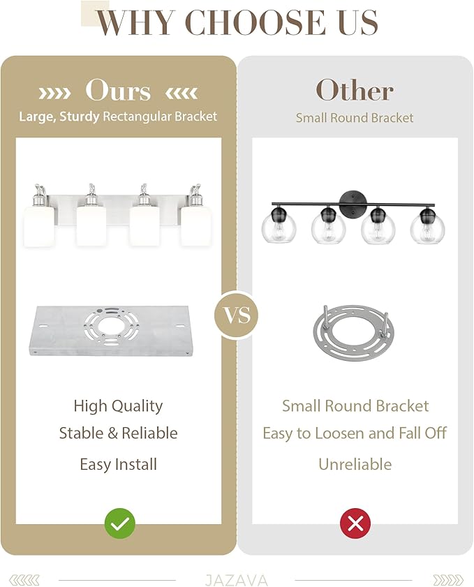 Milk Glass Bathroom Light, 4-Light Vanity Light Fixture, Brushed Nickel Wall Sconce, VL01BNW-4