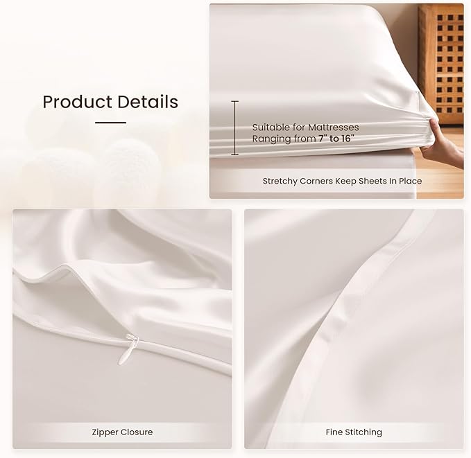 THXSILK Silk Sheet Set 4Pcs, 6A+ Top Grade 100% Pure Mulberry Silk Bed Sheets Ultra Soft Durable Luxury Bedding Sets, 1 Fitted Sheet, 1 Flat Sheet and 2 Pillowcases (Twin, Pearl White)