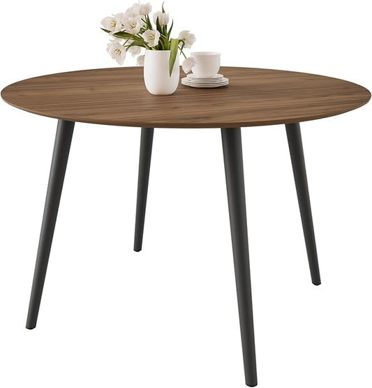 43.3 Inch Walnut Round Dining Table for 4, Space-Saving Dinette Perfect for Kitchen Dining Living Room(Walnut Table)