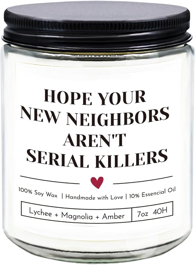 Housewarming Gifts New Home, Funny Housewarming Gifts, New Home Gift Ideas, 9 oz Jar Candle, Fruit Sweet Scent (New Neighbors)