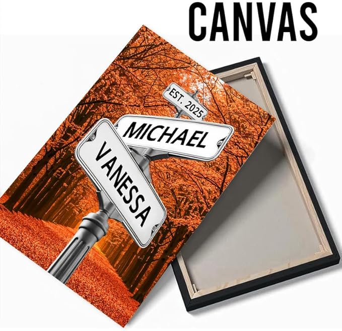 Personalized Canvas Vintage Street Sign For Couples, Crossroads Street Sign For Сouple, Custom Name And Date Poster, Christmas Gifts For Her/Him, Valentines Day Gift For Girlfriend/Boyfriend #17