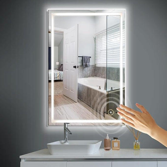 LED Bathroom Mirror with Lights,Hand Wave,Dimmable, Anti-Fog, Tempered Glass, Shatter-Proof, Smart Bathroom Vanity Mirror for Wall,ETL Listed (24 * 32)